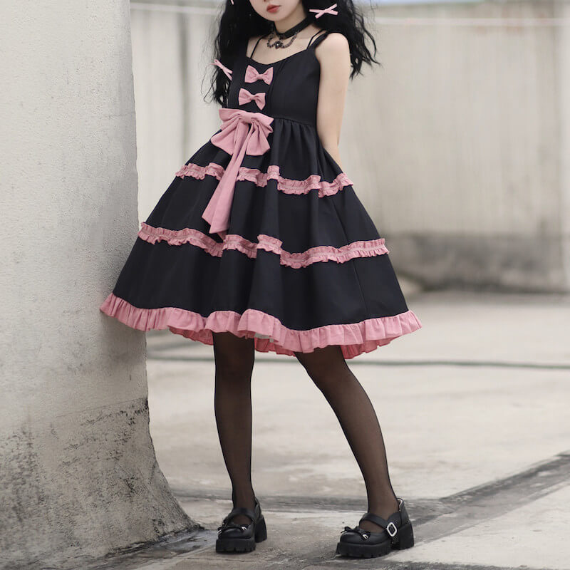 cutiekill-princess-berry-black-pink-bow-dress-jk0060