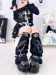 Punk buckle zipper leg warmers