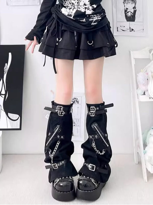 Punk buckle zipper leg warmers