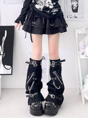 Punk buckle zipper leg warmers