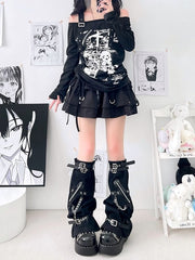 Punk buckle zipper leg warmers