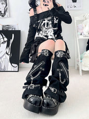 Punk buckle zipper leg warmers
