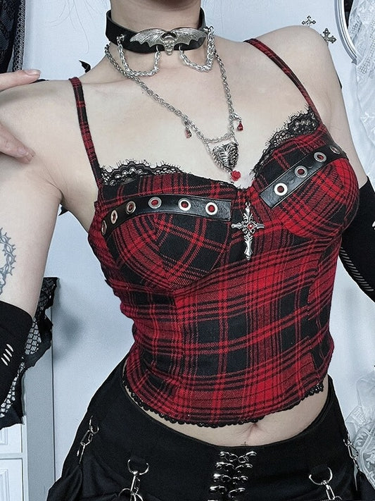 cutiekill-punk-cross-red-plaid-camisole-ah0814
