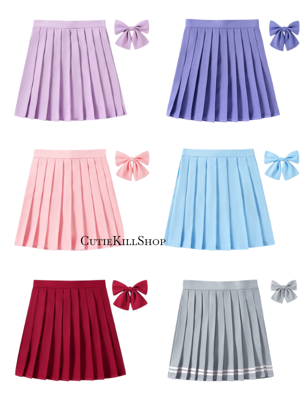 cutiekill-skirt-bow-jk-candy-color-school-uniform-skirt-c00184