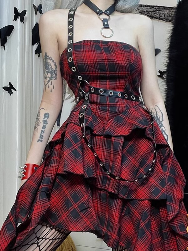 cutiekill-spicy-goth-red-plaid-dress-ah0081