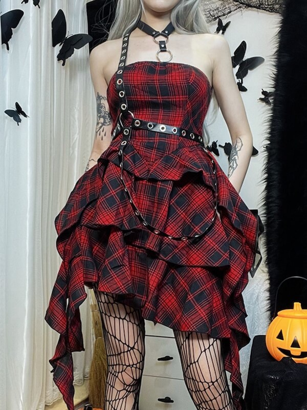 cutiekill-spicy-goth-red-plaid-dress-ah0081