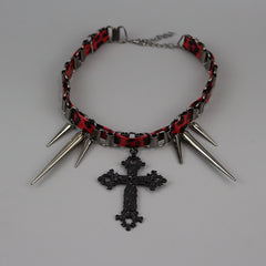 Sweet red leopard cross pendant choker