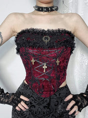 Vintage goth lace up gem corset