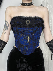 Vintage goth lace up gem corset