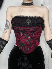 Vintage goth lace up gem corset