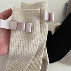 Winter woolen knot bow stockings