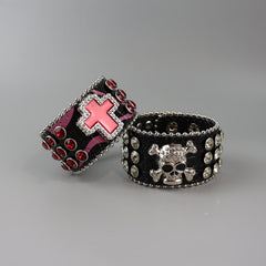 cutiekill-y2k-burgundy-rhinestone-punk-skull-cross-bracelet-acc007