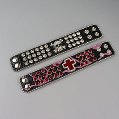 cutiekill-y2k-burgundy-rhinestone-punk-skull-cross-bracelet-acc007