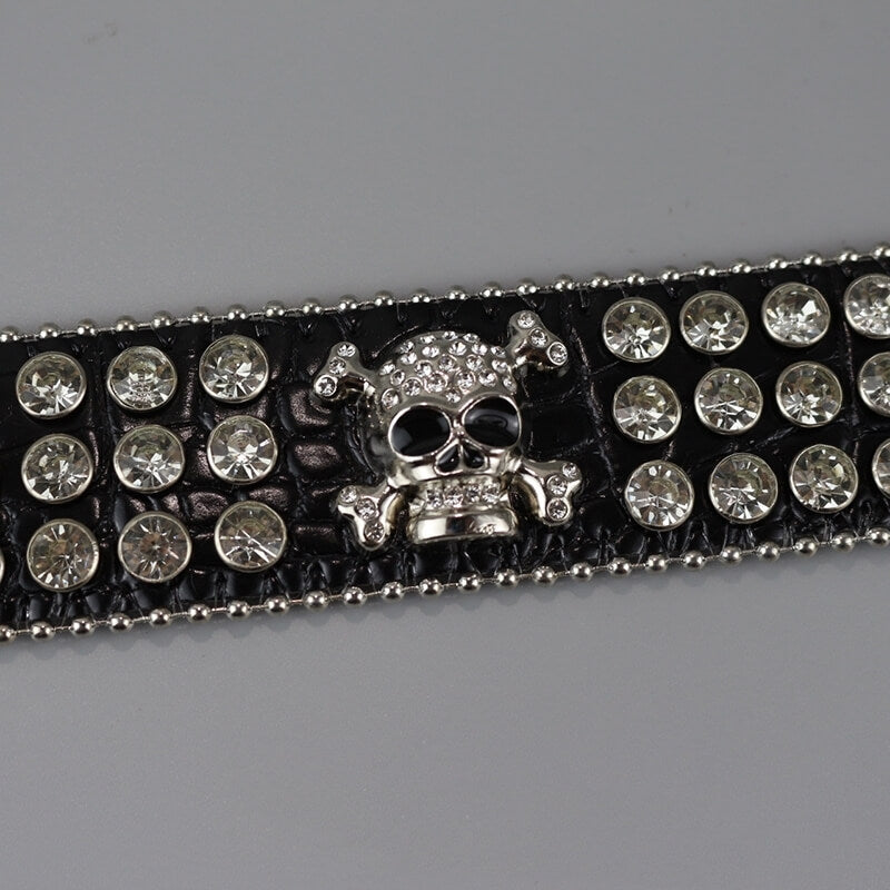 cutiekill-y2k-burgundy-rhinestone-punk-skull-cross-bracelet-acc007