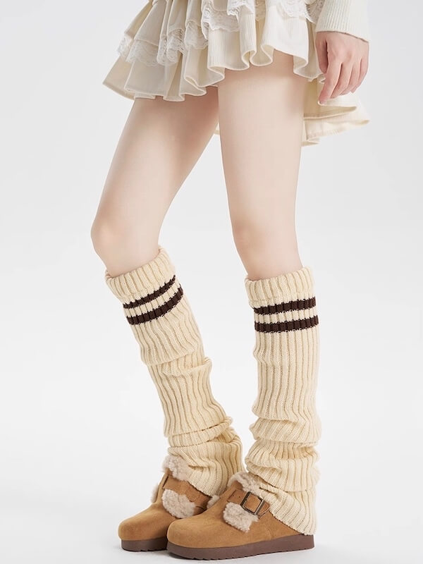 cutiekill-y2k-double-stripe-over-knee-knit-leg-warmers-c0258