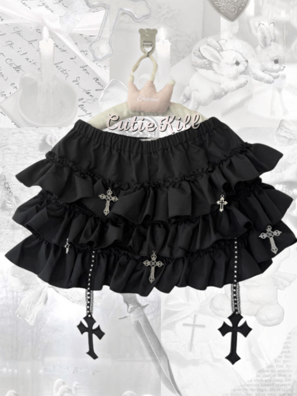 cutiekill-y2k-goth-cross-pendants-layered-bloomer-skirt-cutiey2k0007