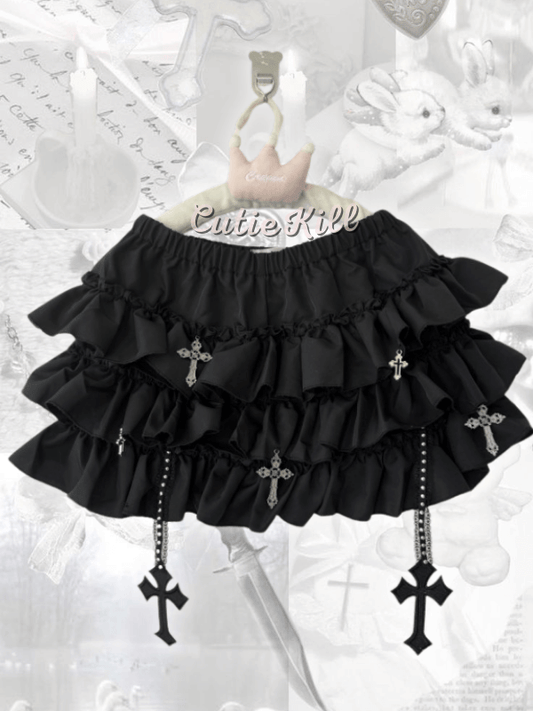 cutiekill-y2k-goth-cross-pendants-layered-bloomer-skirt-cutiey2k0007