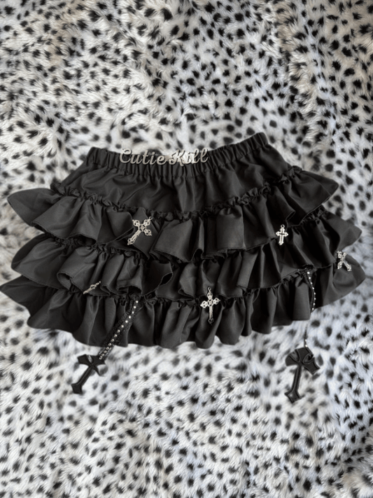cutiekill-y2k-goth-cross-pendants-layered-bloomer-skirt-cutiey2k0007