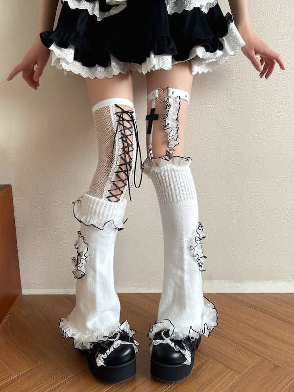 cutiekill-y2k-gothic-doll-ruffled-leg-warmers-c0556