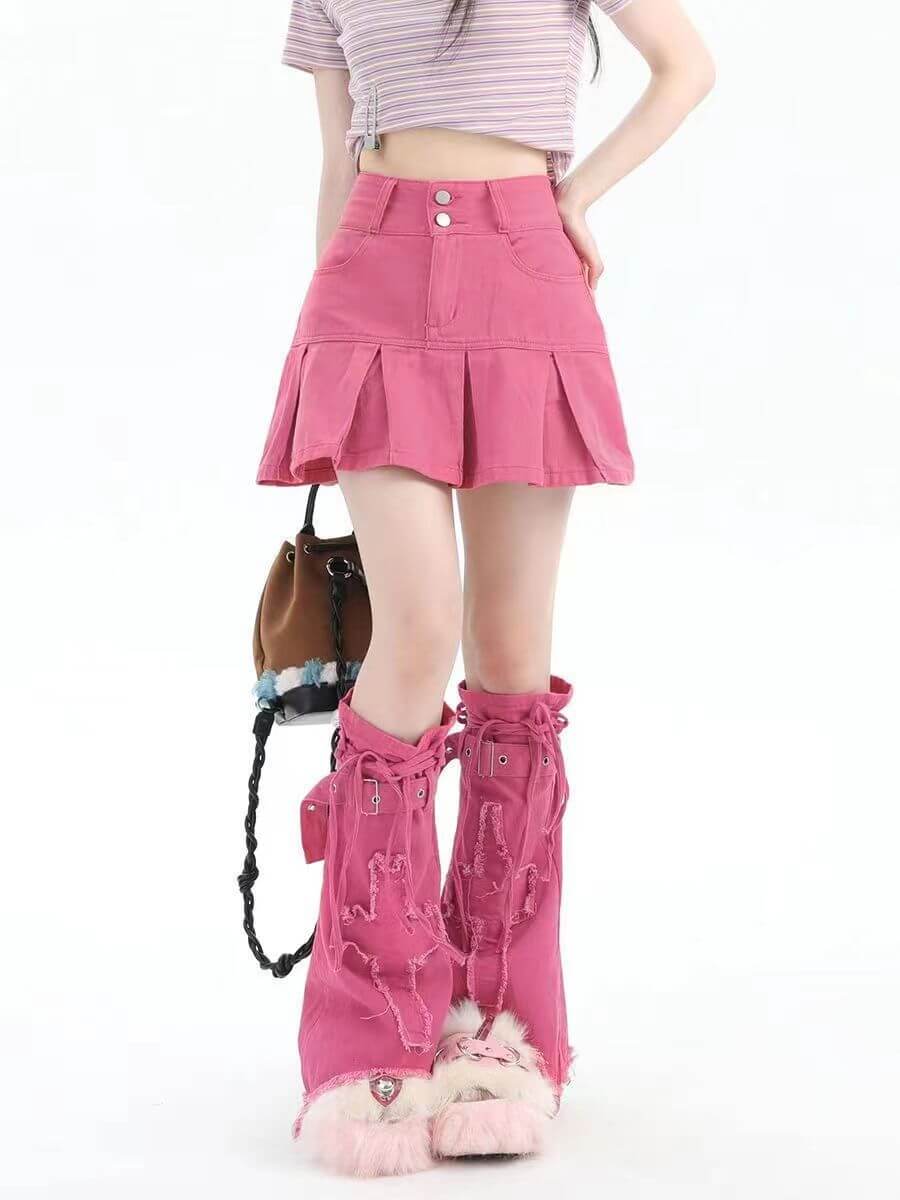 cutiekill-y2k-pink-denim-leg-warmers-c0326