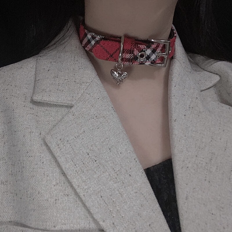 cutiekill-y2k-red-plaid-bone-choker-ah0651