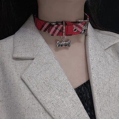 cutiekill-y2k-red-plaid-bone-choker-ah0651