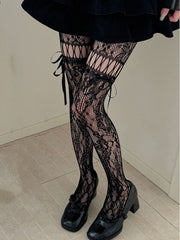 cutiekill-y2k-ribbon-lace-up-floral-tights-c0485