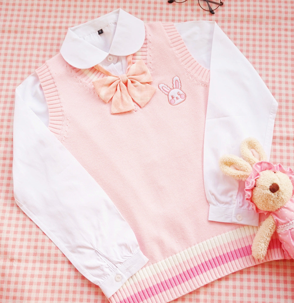 JK kawaii doll pink bunny knit vest
