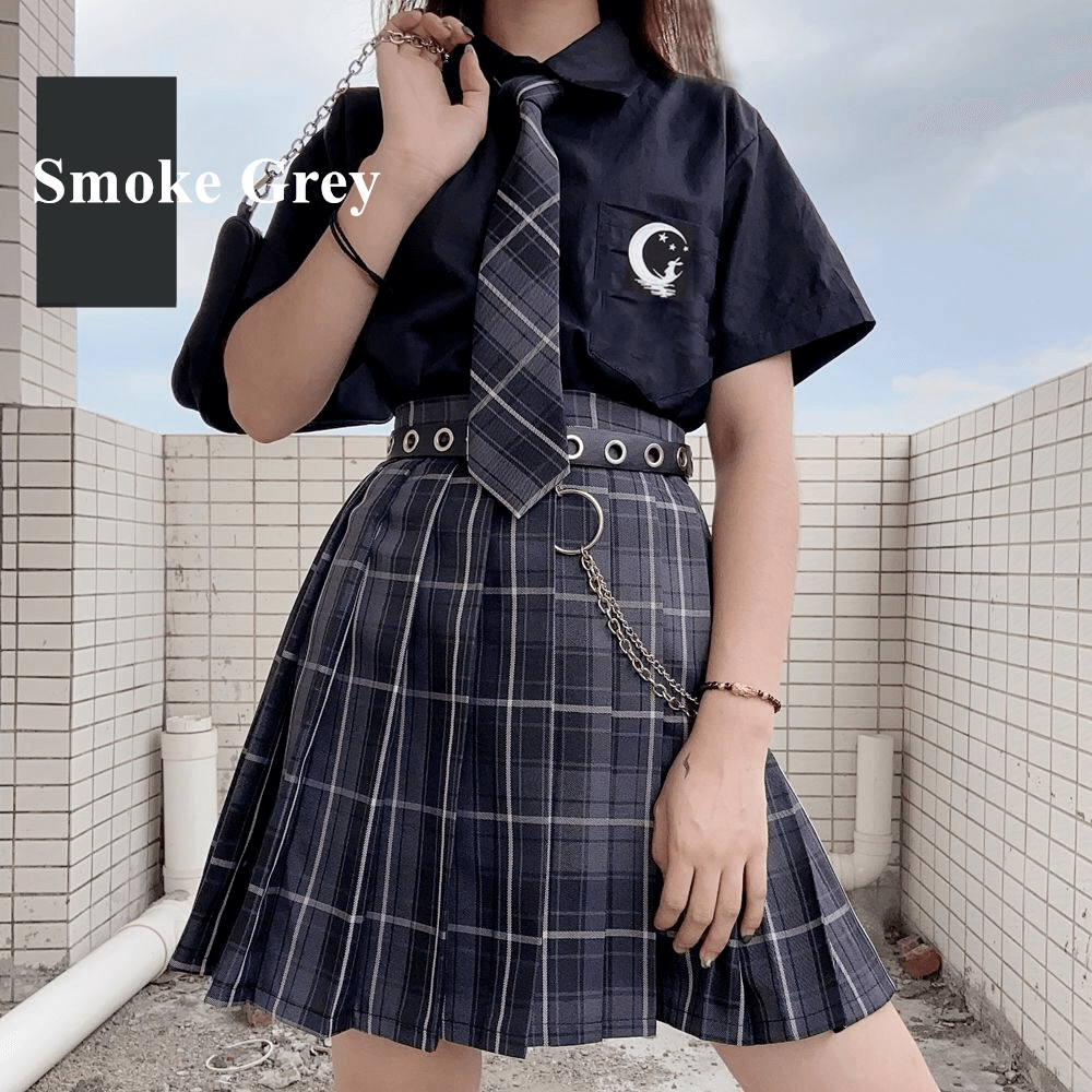 cutiekil-skirt-bow-jk-black-grey-plaid-uniform-skirt-c00770