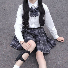cutiekil-skirt-bow-jk-black-grey-plaid-uniform-skirt-c00770