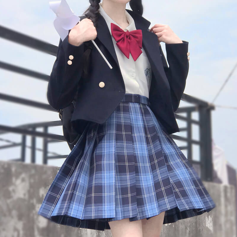 cutiekil-skirt-bow-jk-blue-black-plaid-uniform-skirt-c00854