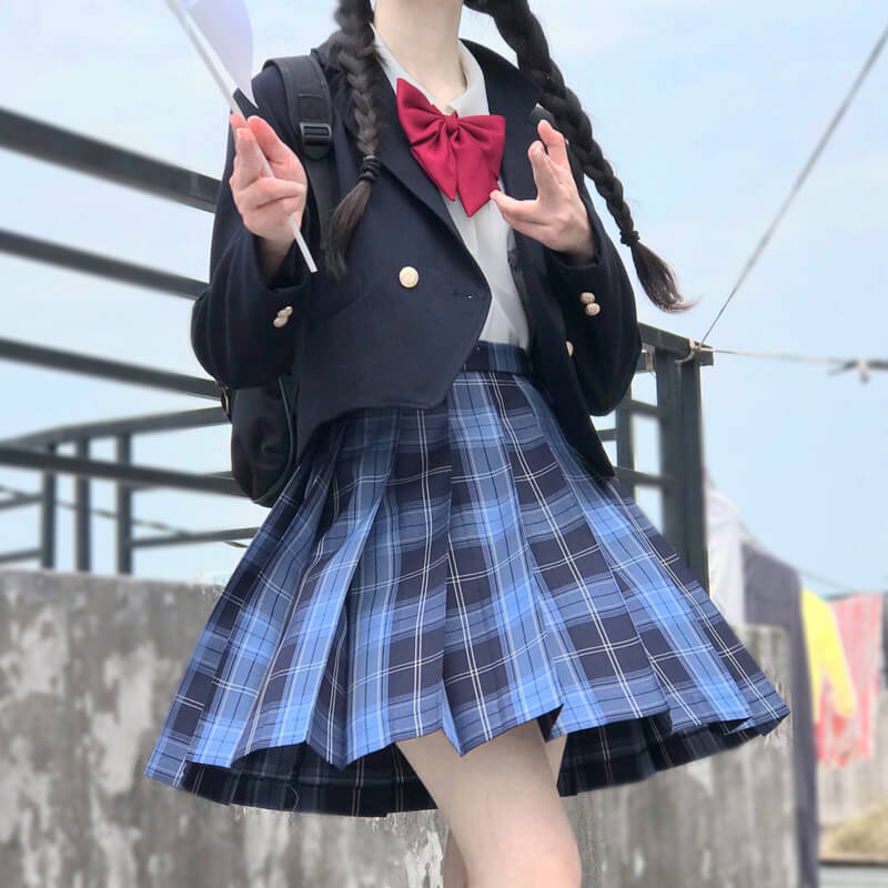 cutiekil-skirt-bow-jk-blue-black-plaid-uniform-skirt-c00854