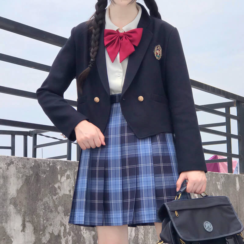 cutiekil-skirt-bow-jk-blue-black-plaid-uniform-skirt-c00854