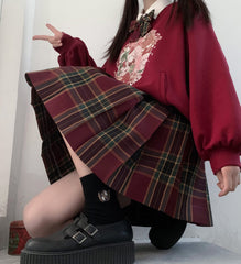 cutiekil-skirt-bow-jk-christmas-red-green-plaid-uniform-skirt-c00910