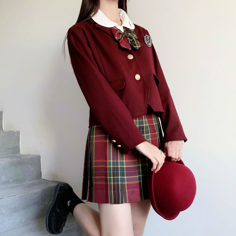 cutiekil-skirt-bow-jk-christmas-red-green-plaid-uniform-skirt-c00910