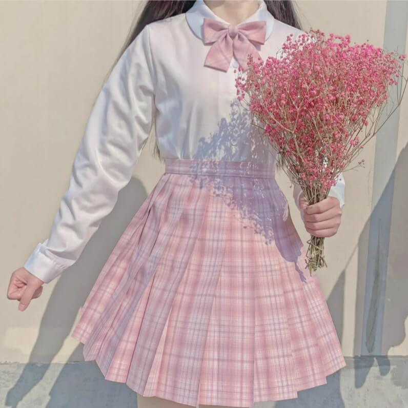 cutiekil-skirt-bow-jk-girly-pink-plaid-uniform-skirt-c00767