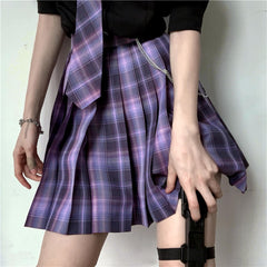 cutiekil-skirt-bow-jk-purple-blue-plaid-uniform-skirt-c00762-