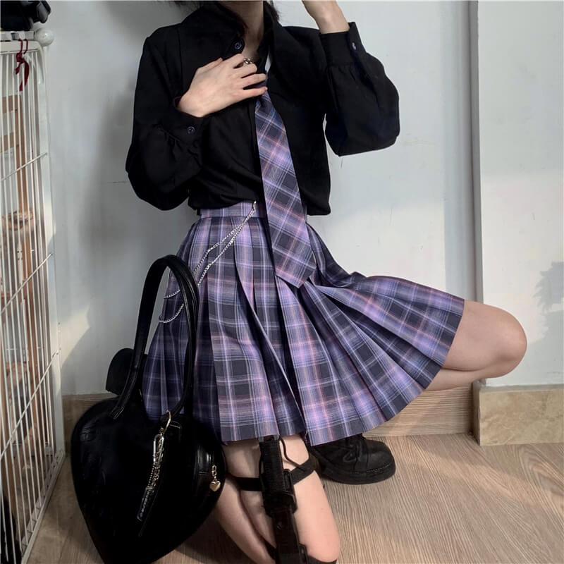 cutiekil-skirt-bow-jk-purple-blue-plaid-uniform-skirt-c00762-