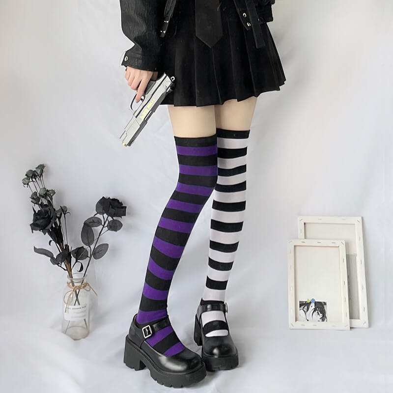 Black / Purple Striped Stockings