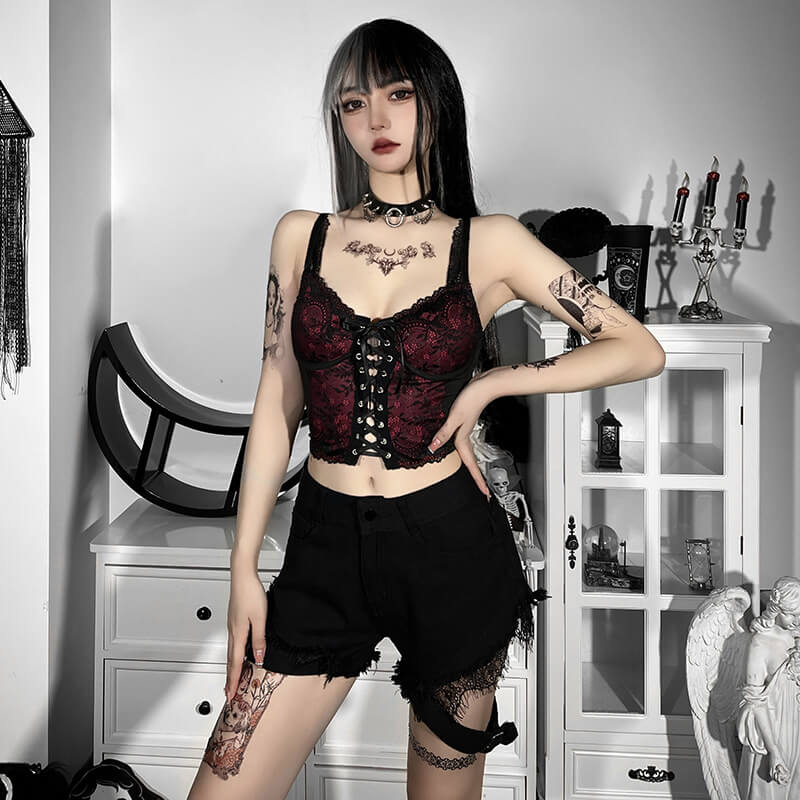 cutiekill-aesthetic-goth-red-lace-camisole-ah0124
