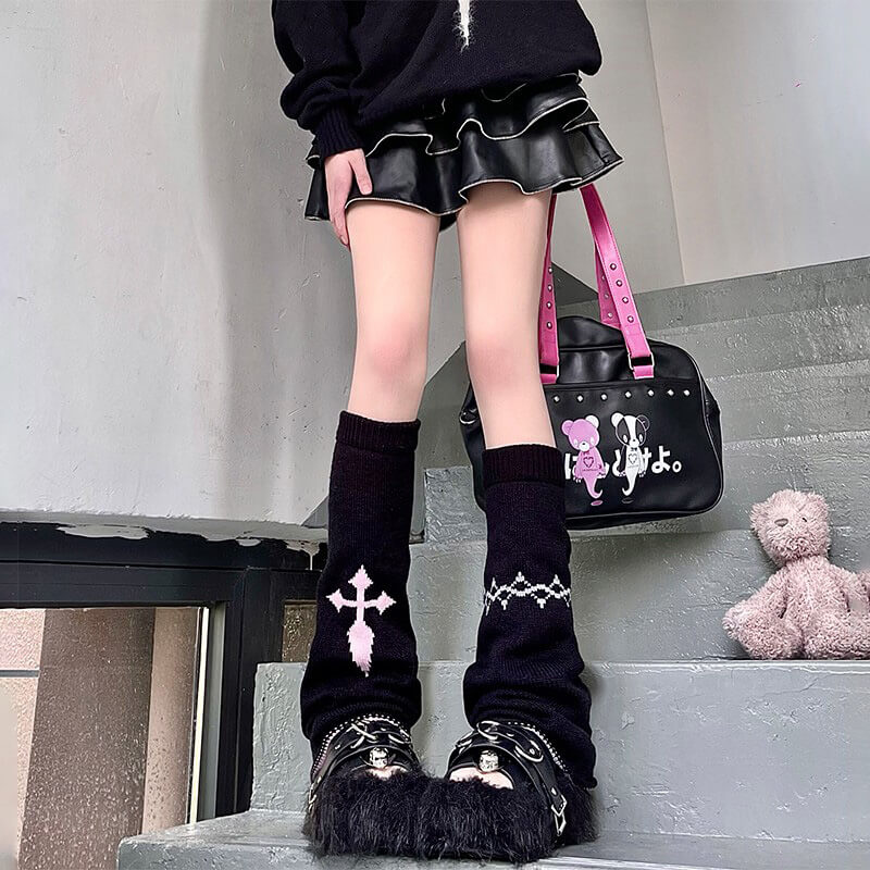 Gothic Women Girl Lolita Punk Cross Leg Warmer Socks Y2k Harajuku
