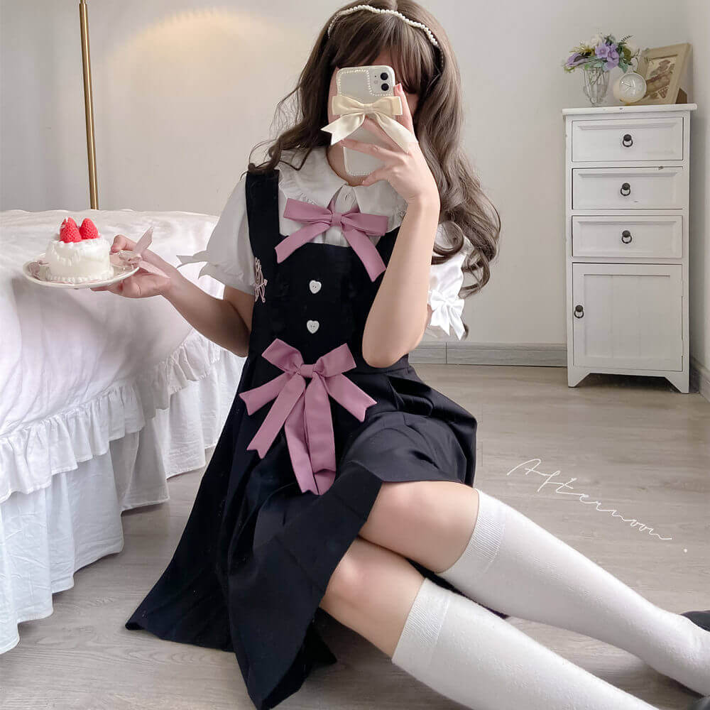 cutiekill-black-pink-bunny-bow-jk-uniform-dress-blouse-jk0031