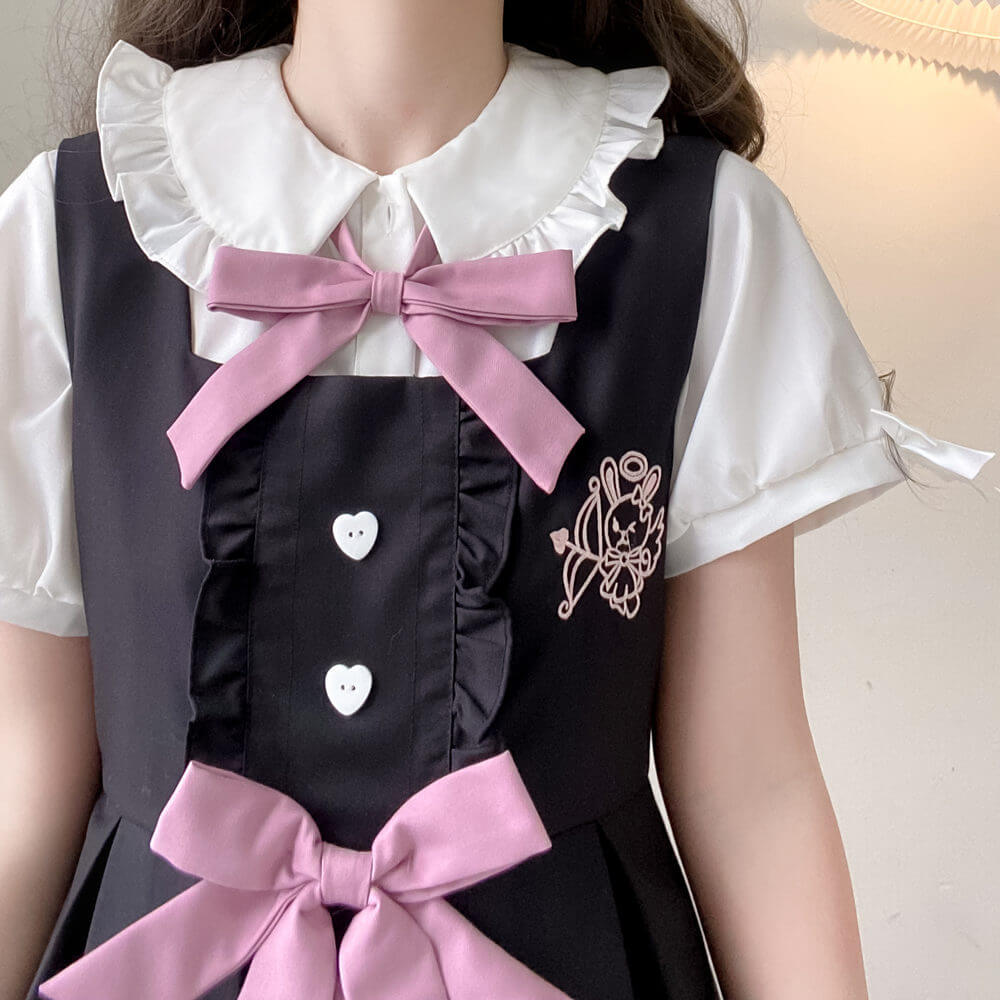 cutiekill-black-pink-bunny-bow-jk-uniform-dress-blouse-jk0031