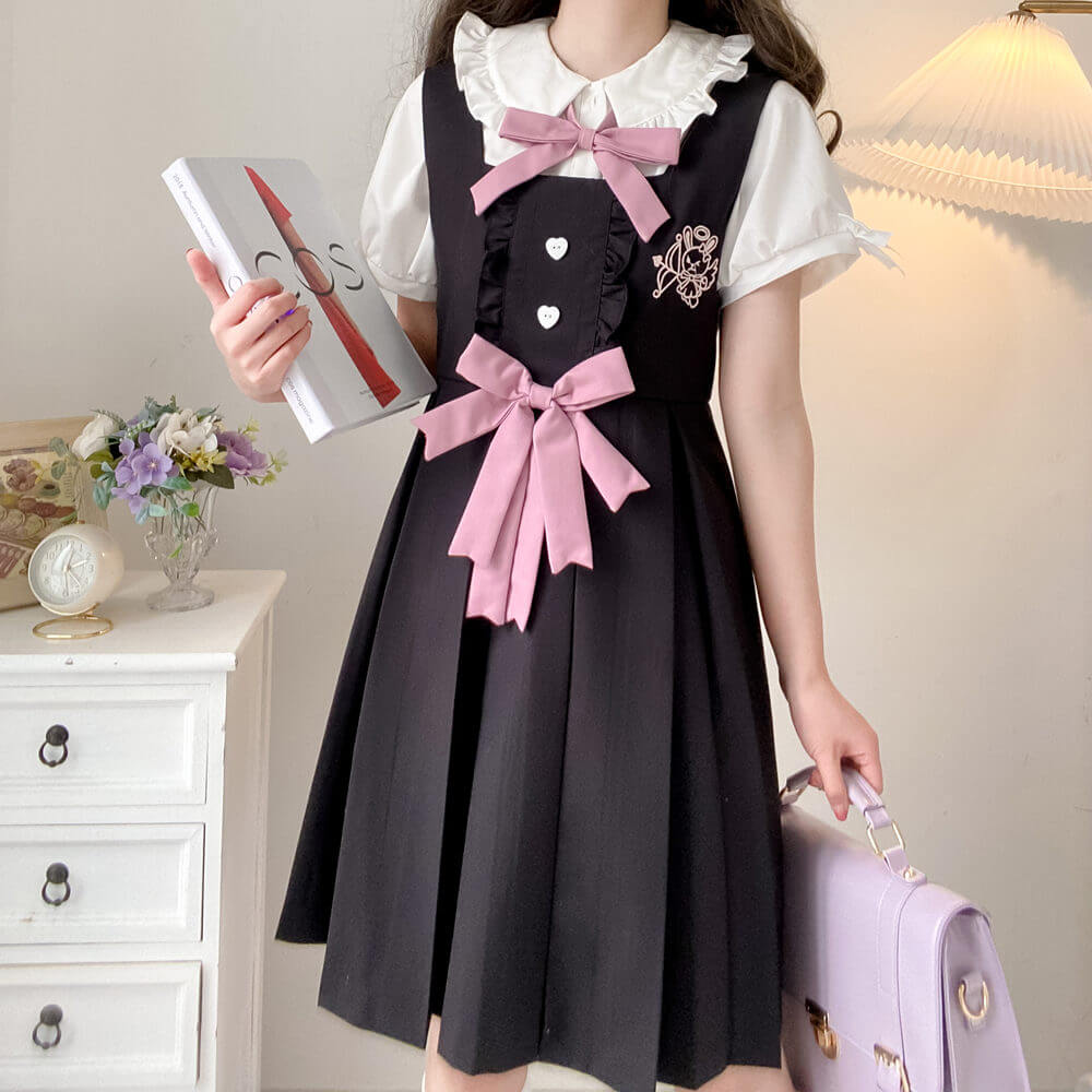 cutiekill-black-pink-bunny-bow-jk-uniform-dress-blouse-jk0031