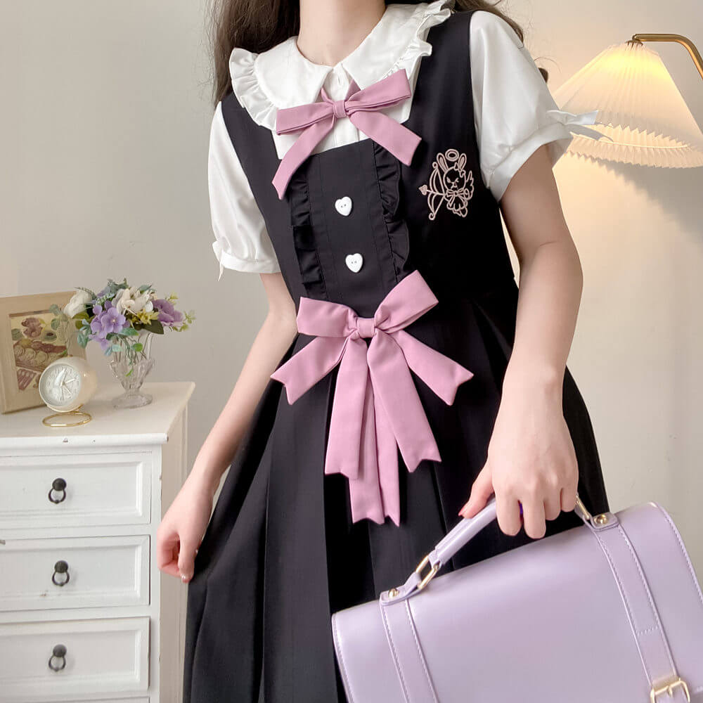 cutiekill-black-pink-bunny-bow-jk-uniform-dress-blouse-jk0031
