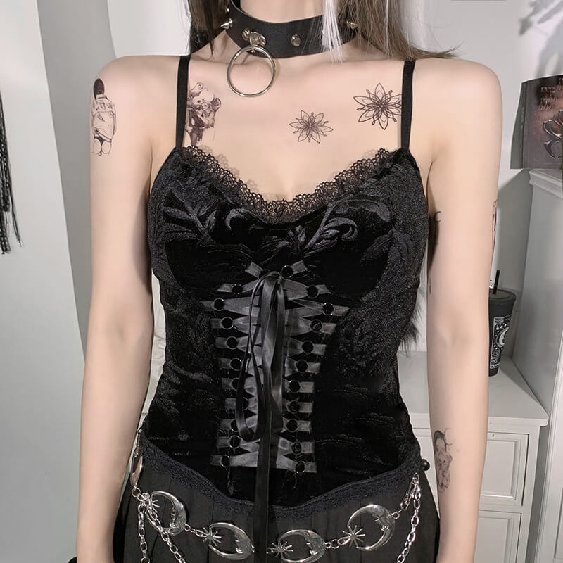 cutiekill-dark-aesthetic-jacquard-ribbon-camisole-ah0143