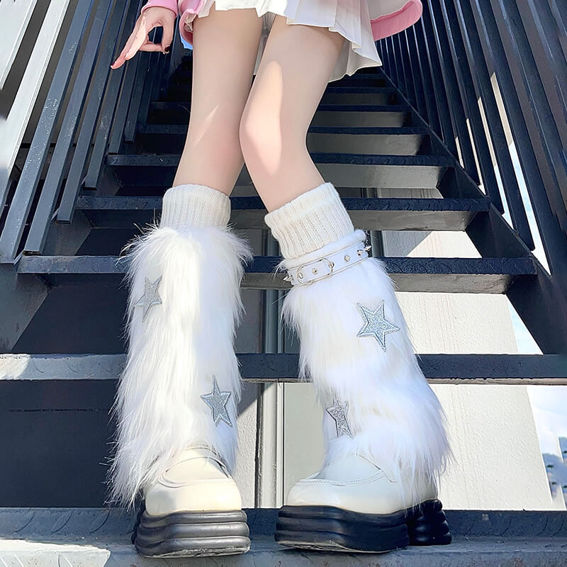 cutiekill-fluffy-y2k-stars-3-pieces-leg-warmers-c0194