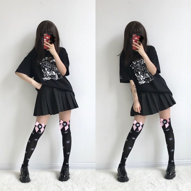 cutiekill-harajuku-lolita-pink-bow-skull-stockings-c01002