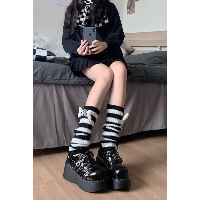 cutiekill-harajuku-y2k-bone-stripes-leg-warmers-c0229