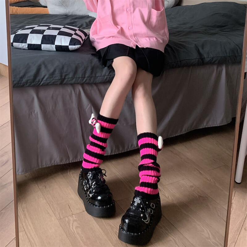 cutiekill-harajuku-y2k-bone-stripes-leg-warmers-c0229
